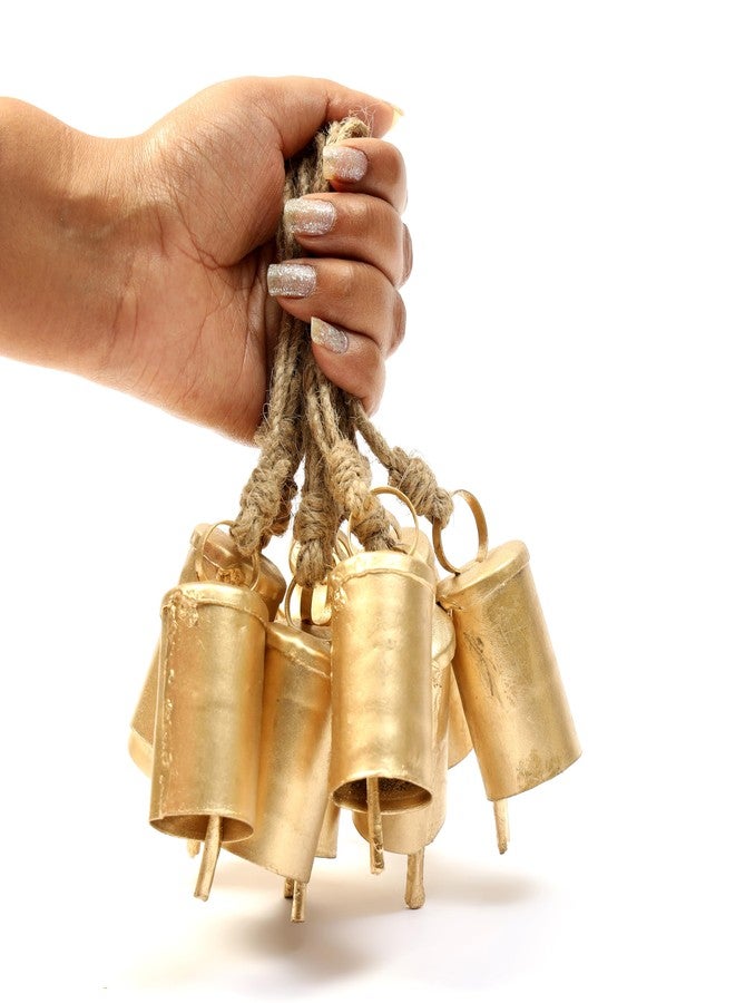 DULI Pack of 10 Rustic Mini Bell - Vintage Brass Hanging Bells for Decor & Craft (Wholesale), Wall Art, Diwali Decor, Home Decor Hanging Bells (Packof10-3InchesLongBells) - Image 1
